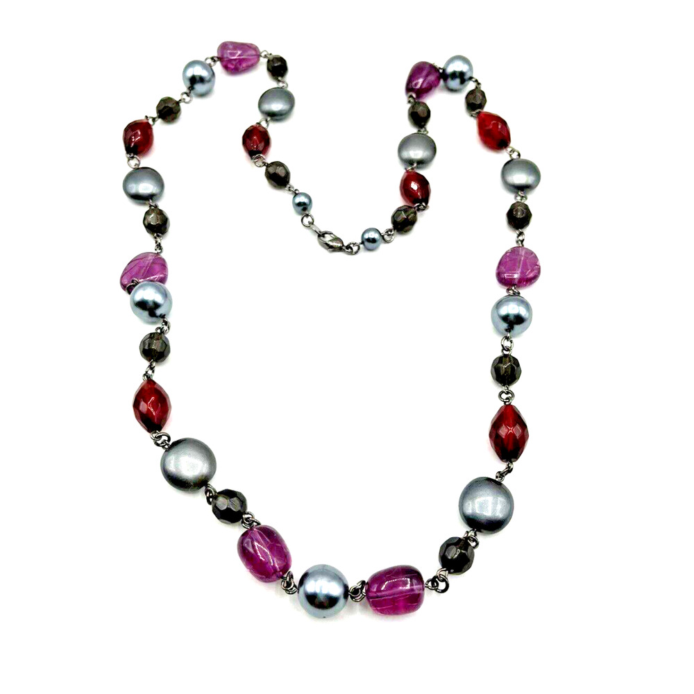 Vintage Long Beaded Necklace Designer Signed Avon BW 30"